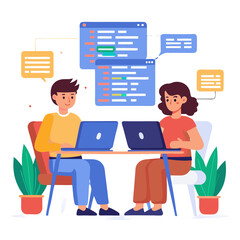 Aufkleber - Developers collaborate at a workspace using sleek laptops to write and debug code efficiently in a modern office setting