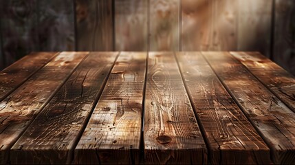 Rustic Wooden Table Surface with Warm Lighting and Natural Texture