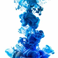 Poster - Blue ink cloud slowly dissolving in water creating abstract shapes against white background