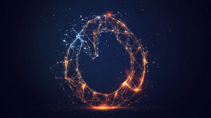 Poster - A horseshoe hologram. A horseshoe of polygons, triangles of points and lines. The horseshoe icon is a low-poly compound structure. Technology concept vector.
