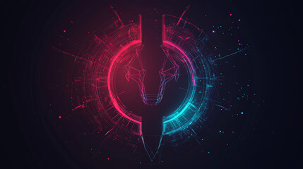 Poster - A horseshoe hologram. A horseshoe of polygons, triangles of points and lines. The horseshoe icon is a low-poly compound structure. Technology concept vector.