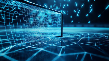 Poster - A hologram of a hockey goal. Hockey gates made of polygons, triangles of dots and lines. hockey goal icon is a low-poly compound structure. Technology concept vector.
