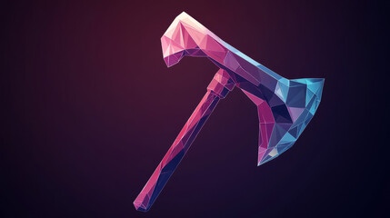 Poster - hologram pickaxe. a pickaxe of polygons, triangles of points and lines. pickaxe icon is a low-poly c