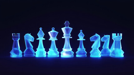 Poster - Hologram chess. Chess made of polygons, triangles of points and lines. Chess icon is a low-poly compound structure. Technology concept vector.