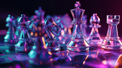 Poster - Hologram chess. Chess made of polygons, triangles of points and lines. Chess icon is a low-poly compound structure. Technology concept vector.
