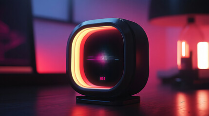 Poster - Polygonal alarm clock design with a low-poly pattern. Features a holographic display, blending modern aesthetics and innovative technology in a vector format.
