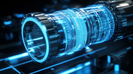 Poster - Futuristic Poly-Mesh Hologram Piston Design for Automotive Precision. This piston showcases a blend of holographic elements and vector graphics, epitomizing innovation in automotive engineering.