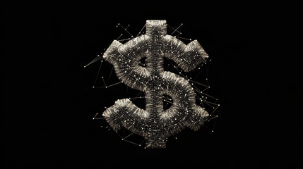 Poster - a gear dollar hologram. a gear dollar consists of polygons, triangles of dots and lines. the icon is