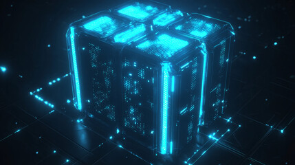 Poster - the hologram server. distributed computer network technology consists of polygons, triangles of dots