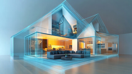 Poster - hologram real estate search. real estate consists of polygons, triangles of points and lines. real e