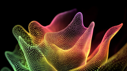 Poster - a hologram of seeds. seeds are made of polygons, triangles of points and lines. seed planting is a l
