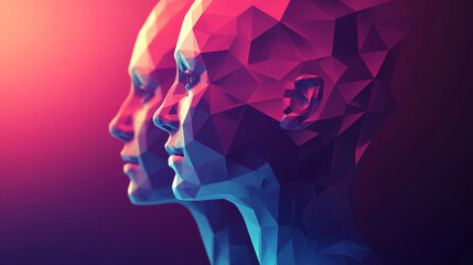 Poster - hologram people. an icon of people made of polygons, triangles of dots and lines. people have a low 
