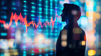 Poster - hologram investor. the investor icon consists of polygons, triangles of dots and lines. investing in