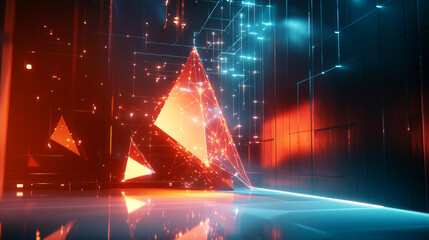 Poster - the hologram is the password. the password is locked with polygons, triangles of dots and lines. the