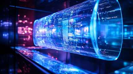 Poster - Hologram TV. Holographic projection TV 4K. Flickering energy flux of particles. The scientific design of ultra high definition.