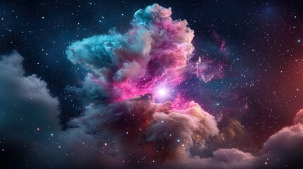 Poster - A vibrant cosmic scene featuring colorful nebulae and stars set against a dark background, evoking the beauty of the universe.