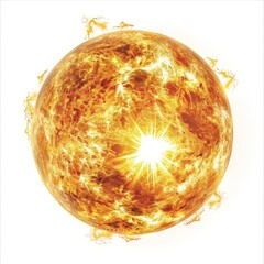 Poster - Powerful explosion of energy emanating from a burning planet, creating a bright light, isolated on white