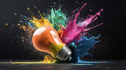 Poster - A vibrant explosion of color around a light bulb symbolizes creativity and innovative ideas.