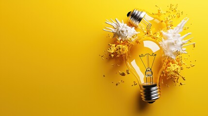 Poster - A creative light bulb surrounded by yellow splashes and white elements, symbolizing innovation and inspiration.