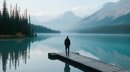 Wall Mural - Contemplation by the Lake: A Serene Mountain Landscape