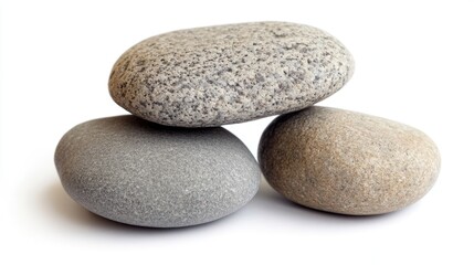 Poster - smooth river stones stacked on each other isolated on a white background for natural texture and des