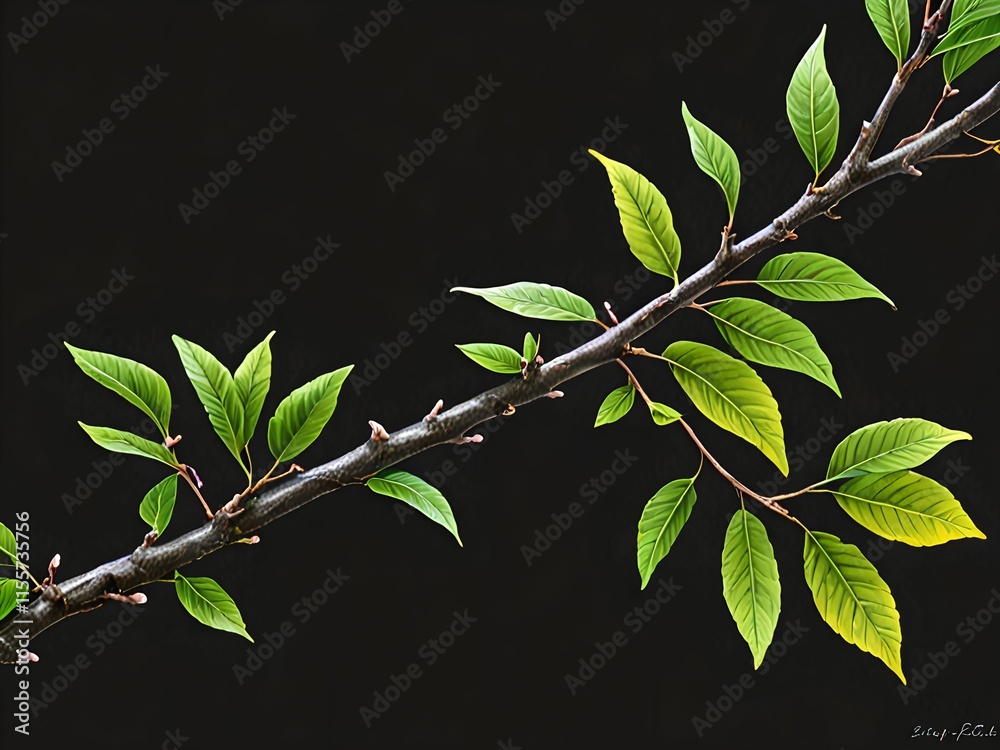 wallpaper representing a branch with leaves on a black background ...