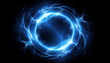 © hardvicore - Abstract blue lightning circle on black backdrop. Magic round shape.