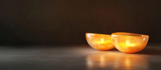 Poster - Gentle illumination from two wax candles on a smooth surface with dark backdrop creating a serene ambiance and ideal space for text