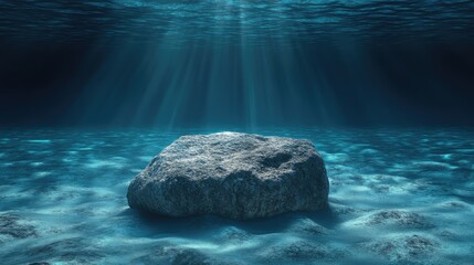 Poster - Rock formation illuminated by gentle sunlight in tranquil blue underwater scene showcasing serene aquatic beauty and natural light effects