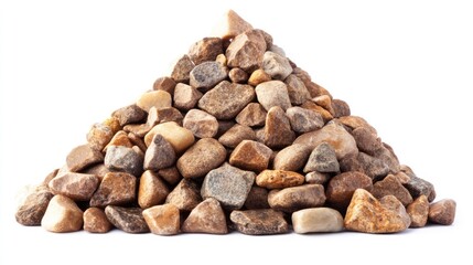 Poster - pyramid of assorted pebbles on a white background showcasing natural stone textures and colors for c