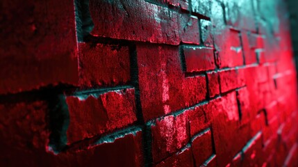Poster - Textured Red Brick Wall with Glossy Finish and Dramatic Lighting Effects for Background or Design Use