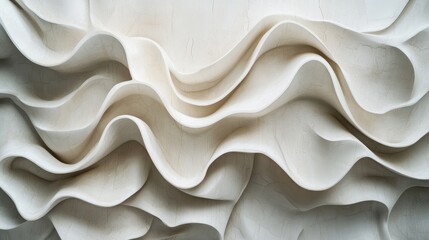 Poster - Textured wave patterns in neutral tones creating a sense of depth and movement in a minimalist abstract relief design