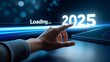 © JayantoKumar - Progress and transition from 2024 to 2025 concept. A person pointing to loading bar transitioning from 2024 to 2025, progress, future planning, and new year goals, Ai generated.