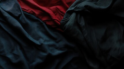 Poster - Fabric texture featuring a clothing tag styled as a flag on dark and rich textile layers in shades of red and green.