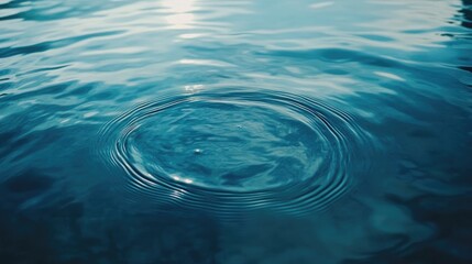 Poster - Blue water surface with circular ripples creating a serene and tranquil aquatic scene for nature and relaxation themes.