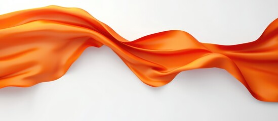 Poster - Elegant orange satin fabric flowing gracefully on a smooth white background creating a rich texture and vibrant visual appeal.