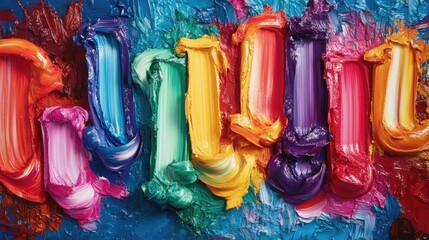 Poster - Vibrant colorful oil pastel strokes creating a dynamic textured background with artistic text elements in playful design