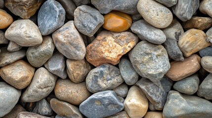 Poster - natural river stones in various colors and textures arranged closely, perfect for backgrounds or nat
