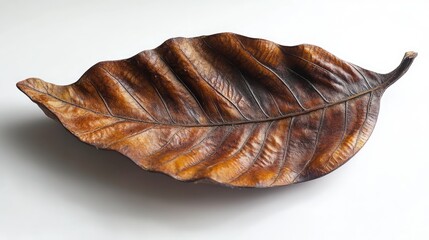 Poster - Dried tamarind leaf showcasing intricate textures and natural curves on a neutral background ideal for nature or decor concepts.
