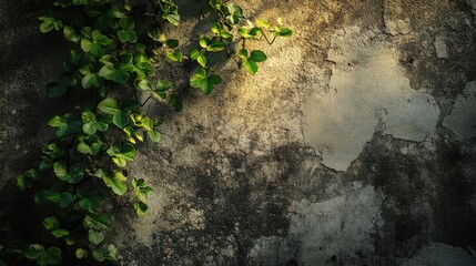 Poster - Ivy climbing on a weathered wall creating a natural texture and highlighting the interplay of light and shadows in an urban setting.