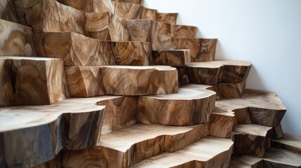 Poster - Neatly arranged wooden logs from a slanted perspective highlighting natural textures and patterns in a contemporary setting