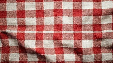 Poster - Red and white checkered tablecloth textile texture suitable for backgrounds and design applications