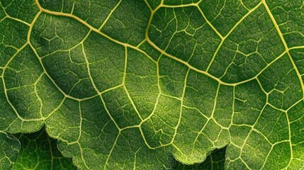 Poster - Detailed close-up of green leaf textures showcasing intricate veins and natural patterns creating a vibrant organic background design.