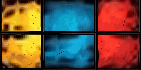 Poster - Colorful explosion patterns in a comic book style create a dynamic visual display of red, yellow, and blue shades