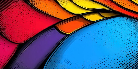 Poster - Colorful abstract design showcasing vibrant layers of red, orange, yellow, purple, and blue in a dynamic composition