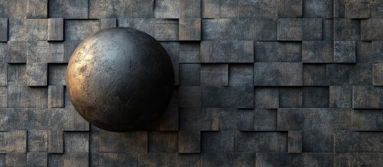 Poster - Textured wall design with spherical element showcasing modern aesthetics and industrial style in neutral tones for artistic backgrounds.