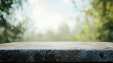 Poster - Natural Table Top with Softly Blurred Green Background Ideal for Product Photography and Advertising Displays