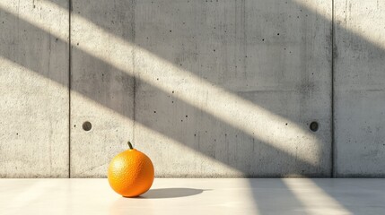 Poster - Tangerine fruit placed on a minimalist concrete surface with diagonal light shadows creating a modern aesthetic ambiance.