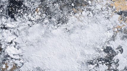 Poster - Textured aerial view of white snow on a dark surface showcasing intricate patterns and contrasts suitable for backgrounds and designs