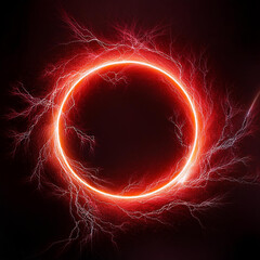 Wall Mural - abstract red lightning circle on black backdrop. magic round shape.